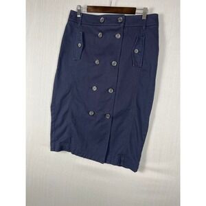 Talbots Pencil Skirt Womens 10 Navy Button Front Nautical Preppy Modest